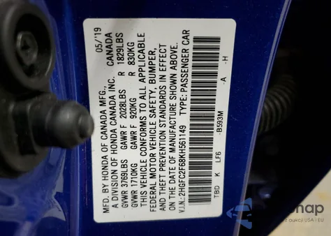 2019 Honda Civic Lx z USA, uszkodzony, nr VIN 2HGFC2F68KH561149